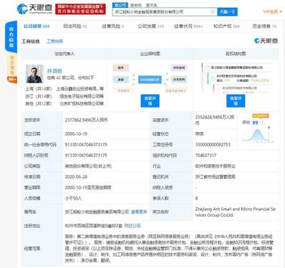 浙江螞蟻小微金融服務集團注冊資本擴容2.55億元，拓展金融信息技術外包服務